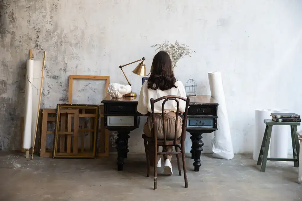 Interior view of the millinery studio workspace